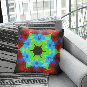 Retro Mandala Flower Red Blue and Green Cushion
