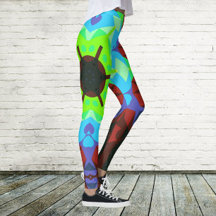 Retro Mandala Flower Red Blue and Green Leggings