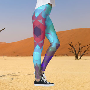 Retro Mandala Flower Red Blue and Purple Leggings