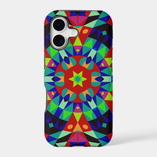 Retro Mandala Flower Red Green and Blue