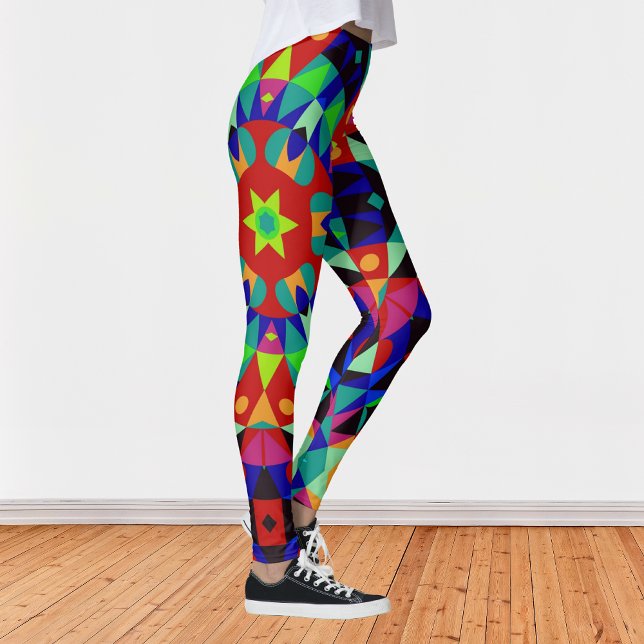 Retro Mandala Flower Red Green and Blue Leggings (Creator Uploaded)