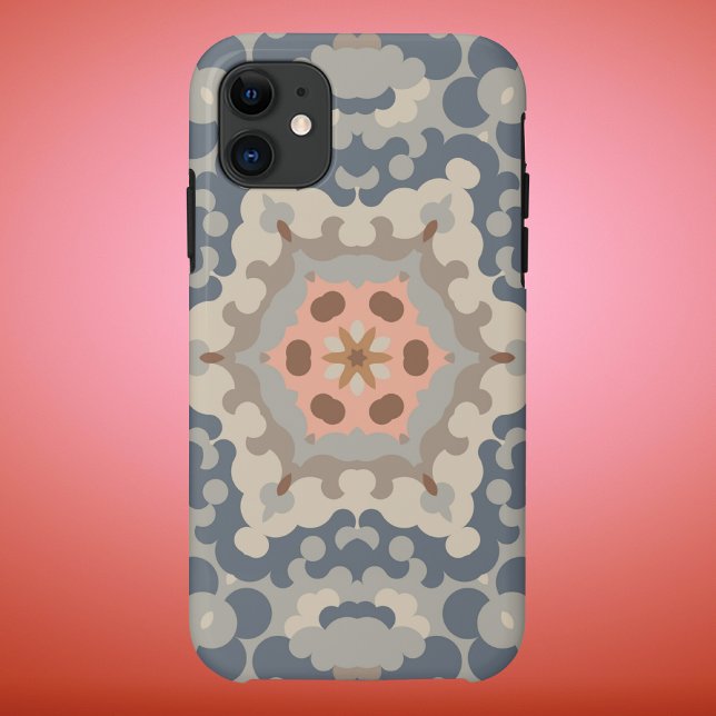 Retro Mandala Flower Tan Blue and Orange Case-Mate iPhone Case (Creator Uploaded)