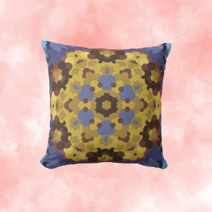 Retro Mandala Flower Yellow and Blue Cushion