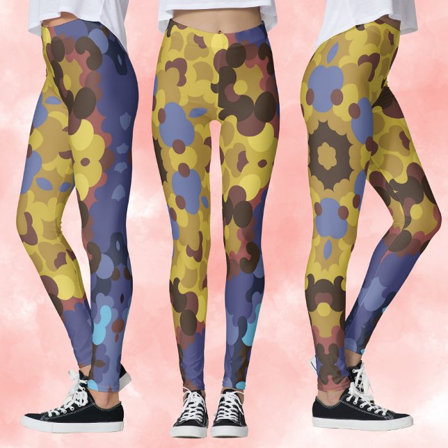 Retro Mandala Flower Yellow and Blue Leggings (Creator Uploaded)
