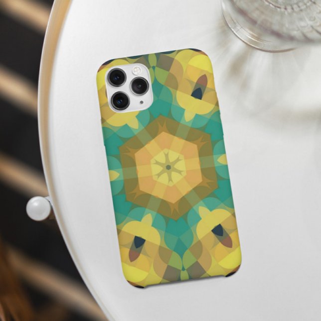 Retro Mandala Flower Yellow Blue and Green Case-Mate iPhone Case (Creator Uploaded)