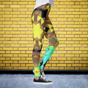 Retro Mandala Flower Yellow Blue and Green Leggings
