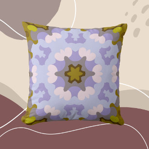 Retro Mandala Flower Yellow Blue and Purple Cushion