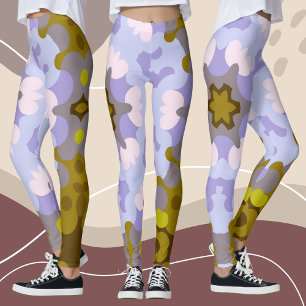 Retro Mandala Flower Yellow Blue and Purple Leggings