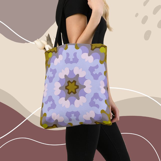 Retro Mandala Flower Yellow Blue and Purple Tote Bag (Creator Uploaded)