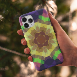 Retro Mandala Flower Yellow Green and Blue iPhone 11 Case