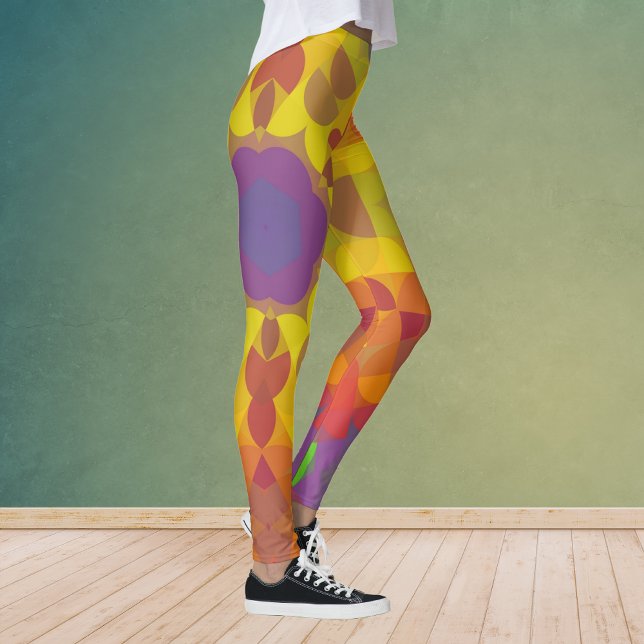 Retro Mandala Flower Yellow Orange and Purple Leggings (Creator Uploaded)
