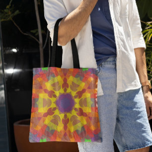 Retro Mandala Flower Yellow Orange and Purple Tote Bag