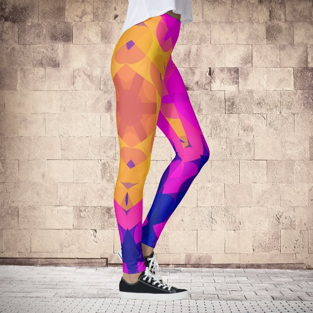 Retro Mandala Flower Yellow Pink and Blue Leggings (Creator Uploaded)