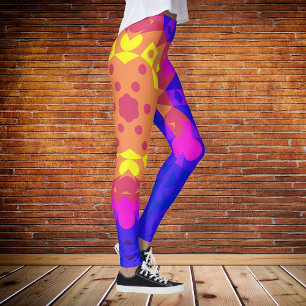 Retro Mandala Flower Yellow Pink and Blue Leggings