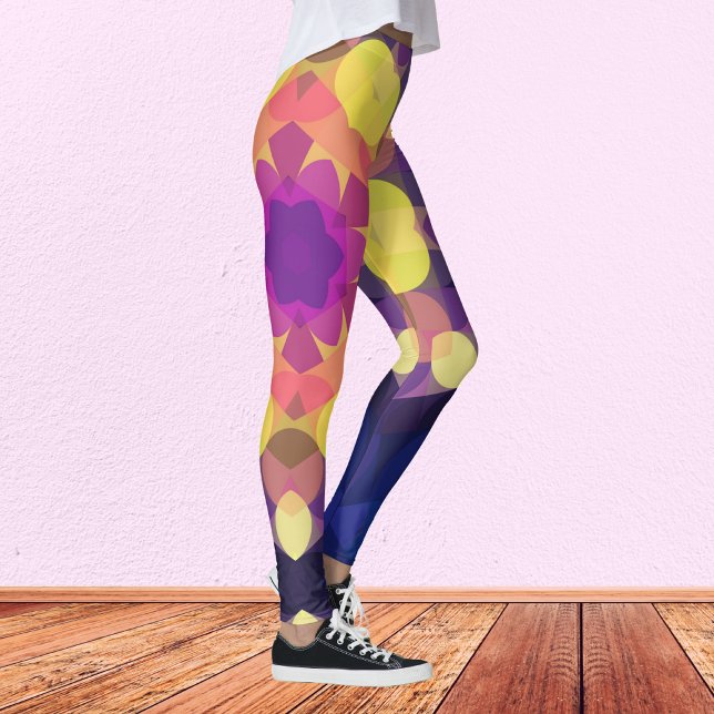 Retro Mandala Flower Yellow Pink and Purple Leggings (Creator Uploaded)