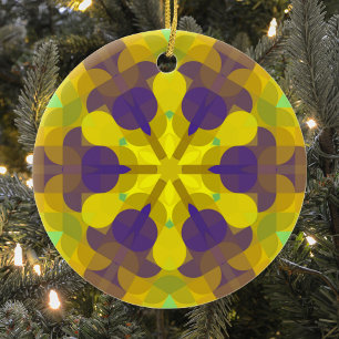 Retro Mandala Flower Yellow Purple and Green Ceramic Tree Decoration