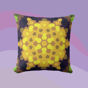 Retro Mandala Flower Yellow Purple and Green Cushion