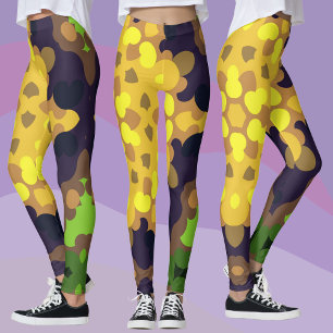 Retro Mandala Flower Yellow Purple and Green Leggings