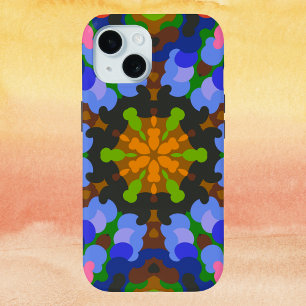 Retro Mandala Green Blue and Pink iPhone 15 Case