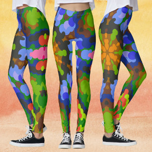 Retro Mandala Green Blue and Pink Leggings