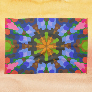 Retro Mandala Green Blue and Pink Tea Towel