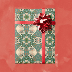 Retro Mandala Green Brown and Orange Wrapping Paper