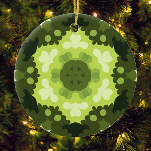 Retro Mandala Green Ceramic Tree Decoration