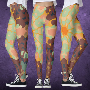 Retro Mandala Green Orange and Yellow Leggings