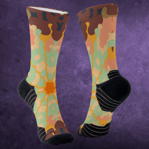 Retro Mandala Green Orange and Yellow Socks