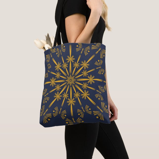 Retro Mandala Midnight Tote (2 Sizes) Bag (Close Up)