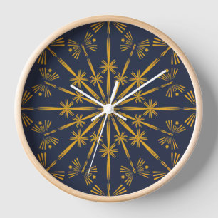 Retro Mandala Midnight Wood Framed Clock