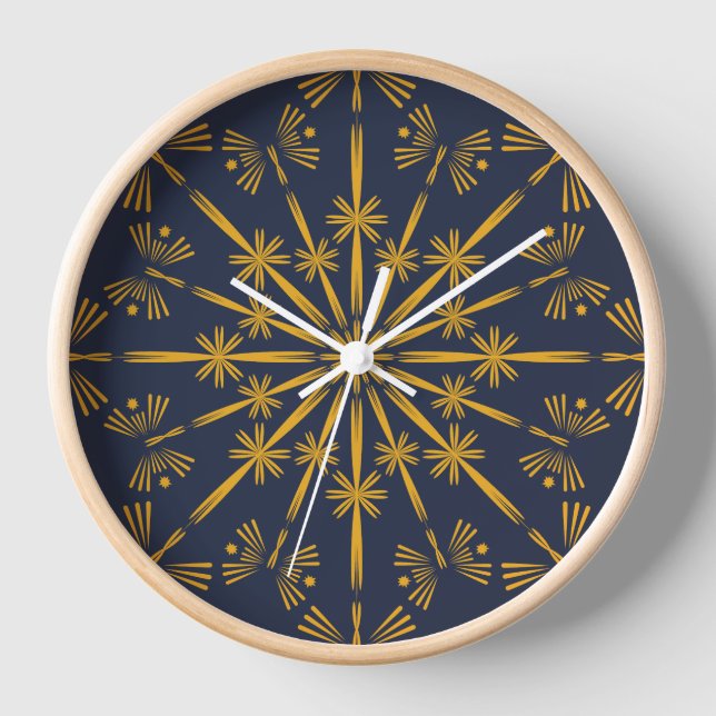 Retro Mandala Midnight Wood Framed Clock (Front)