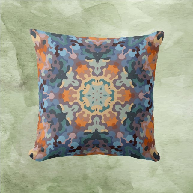Retro Mandala Orange Blue and Yellow Cushion (Creator Uploaded)