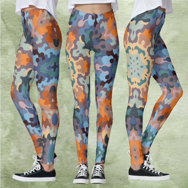 Retro Mandala Orange Blue and Yellow Leggings (Creator Uploaded)