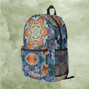 Retro Mandala Orange Blue and Yellow Printed Backpack