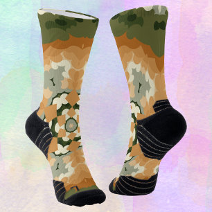 Retro Mandala Orange Green and White Socks