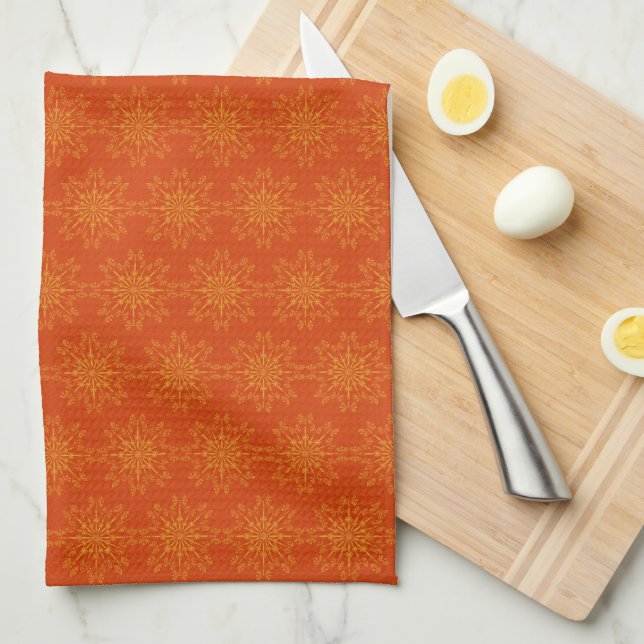 Retro Mandala Papaya Kitchen Towel (Quarter Fold)