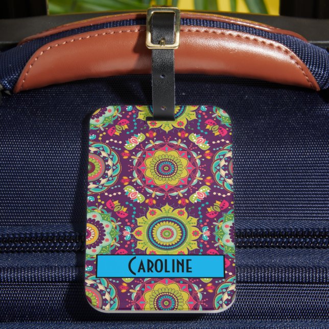 Retro Mandala Pattern Luggage Tag (Front Insitu 2)