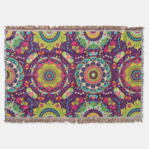 Retro Mandala Pattern Throw Blanket