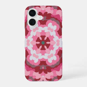 Retro Mandala Pink Red and White iPhone 16 Case