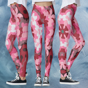 Retro Mandala Pink Red and White Leggings