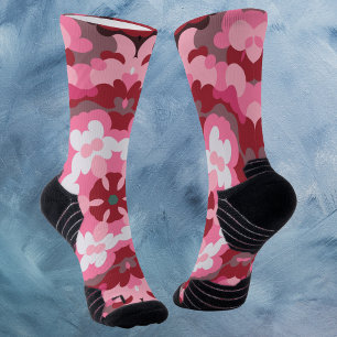 Retro Mandala Pink Red and White Socks