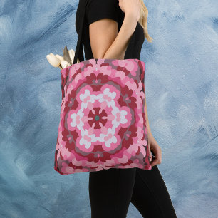 Retro Mandala Pink Red and White Tote Bag