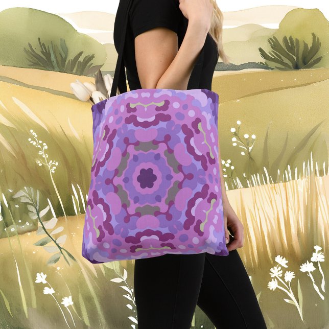 Retro Mandala Purple Pink and Blue Tote Bag (Creator Uploaded)