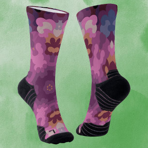 Retro Mandala Purple Pink and Orange Socks