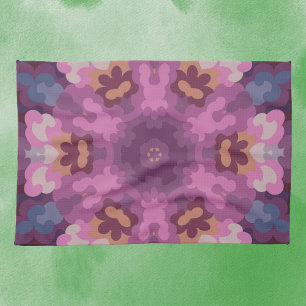 Retro Mandala Purple Pink and Orange Tea Towel