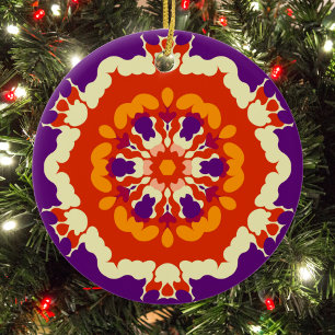 Retro Mandala Purple Red and Orange Ceramic Tree Decoration