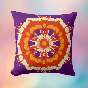 Retro Mandala Purple Red and Orange Cushion