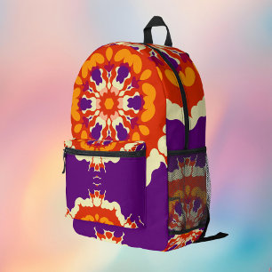 Retro Mandala Purple Red and Orange Printed Backpack