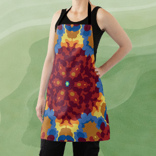 Retro Mandala Red Blue and Yellow Apron